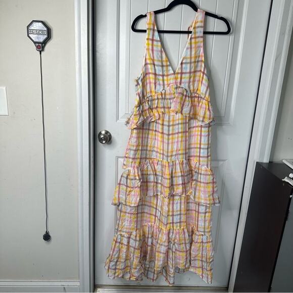 Cinq A Sept gingham plaid tiered midi ruffle dress size 10 spring vacation astor - Picture 2 of 6